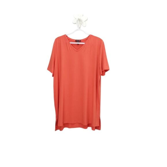 Eileen Fisher Tops - EILEEN FISHER Pumpkin Soft Stretchy Jersey Knit Short Sleeve Tunic Vneck Top